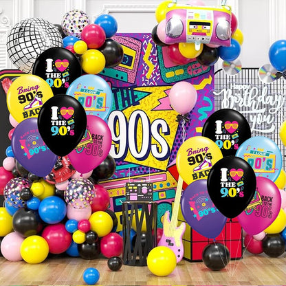 90s Balloons 30 Pcs Back to The 90's Balloon Retro Radio Boombox CD Neon Balloon for 90's Hip Hop, Rock and Roll Party, Throwback Birthday Decor, 90s Party Decorations