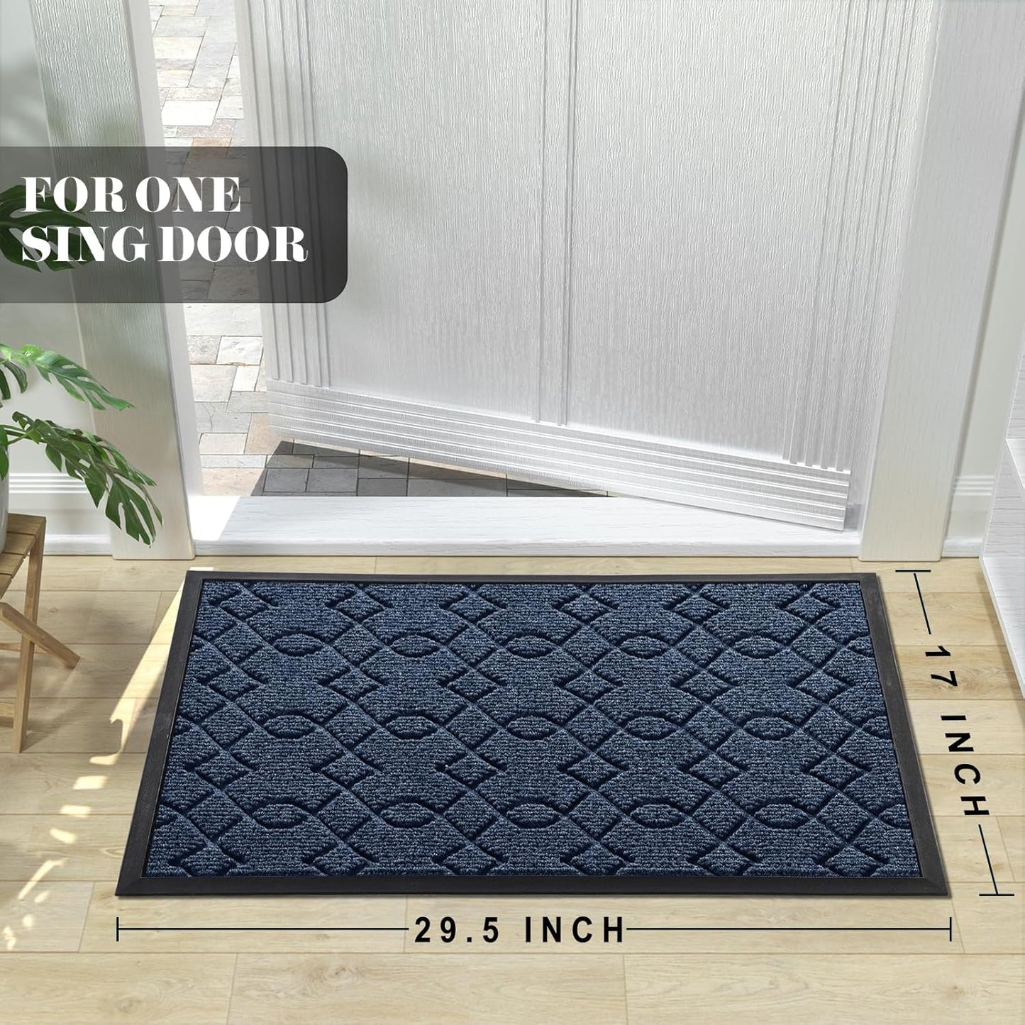 Yimobra Front Door Mats - Heavy Duty Water Absorbent Mud Resistant Easy Clean Entry Outdoor Indoor Rugs (Blue)