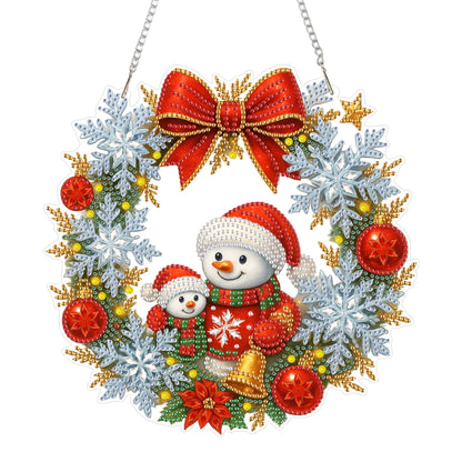 Eiflow Christmas Diamond Art Hanging Kit for Adults, DIY Diamonds Painting Door Hanger Board Kit, Special Crystal Diamond Art Painting Pendant Ornament (Wreath Snowman)