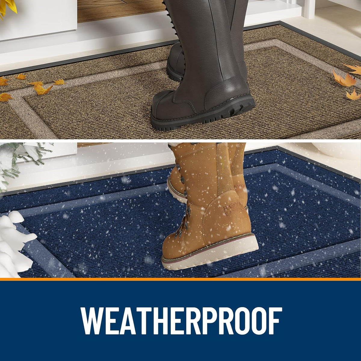 OLANLY Indoor Outdoor Front Door Mat - Waterproof All-Season Doormat, Sturdy Rubber, 59x35, Light Grey