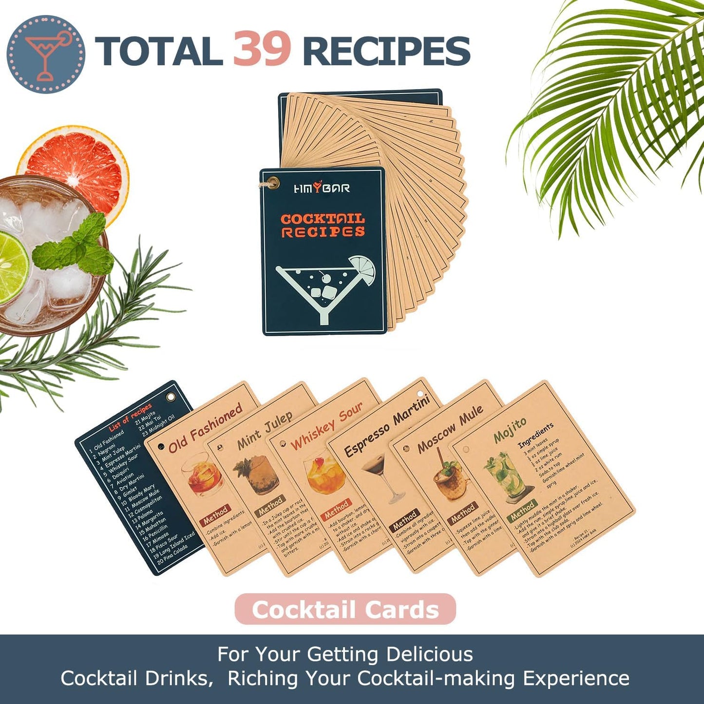 22-pc Set(24oz/700ml) Set Set 39-Recipe HMYBAR Cocktail Shaker | Mixology Bartender Kit | Bar Tool | Martini Making