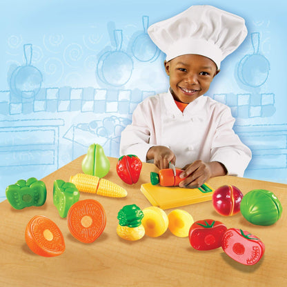 Learning Resources Pretend & Play Fruit, Cutting Fruits and Veggies Toy, Kids Play Food, Plastic Fruit & Veggies, Kitchen Toy, Ages 3+, Multi-Color