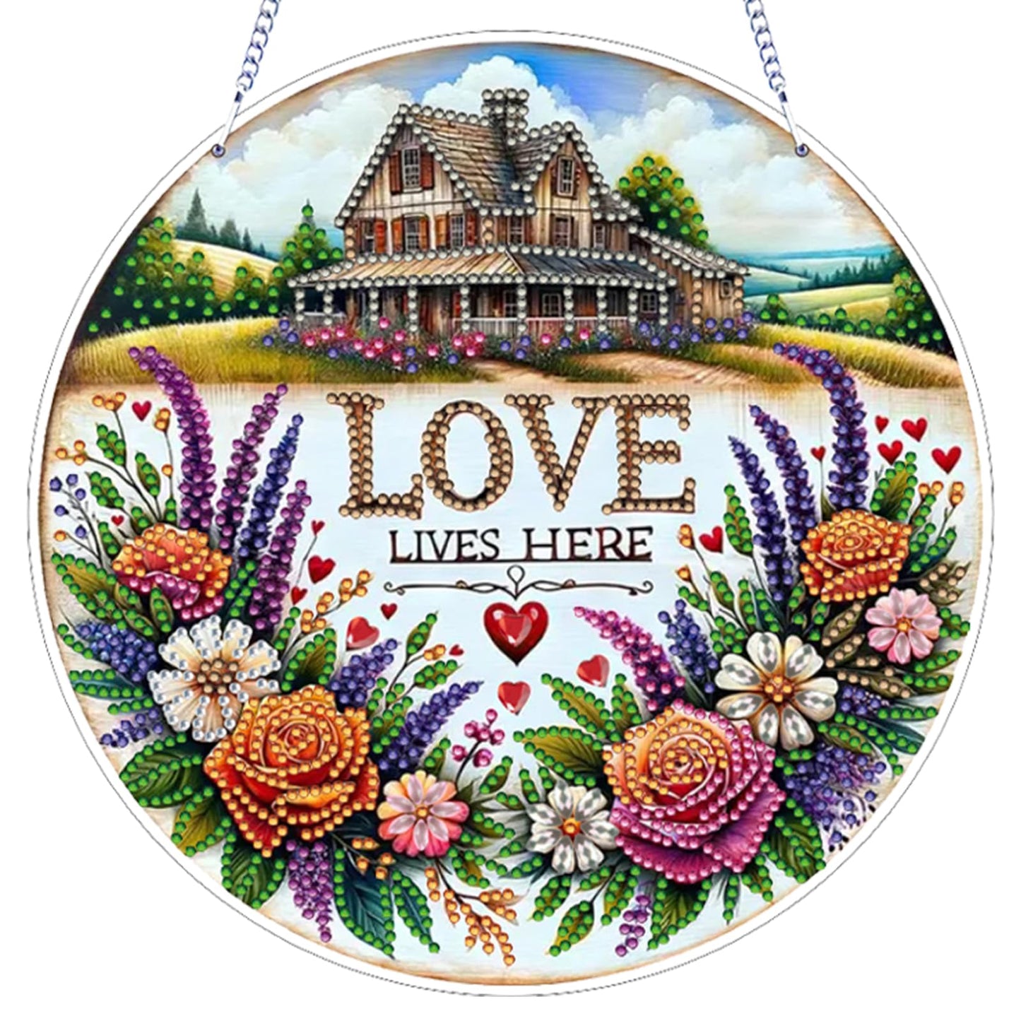 5D Diamond Painting Kit for Adults, DIY Hanging Flower Suncatcher Pendant - Crystal Rhinestone Art with Gift Box, Home Window Ornament, Double Sided (Flower House)