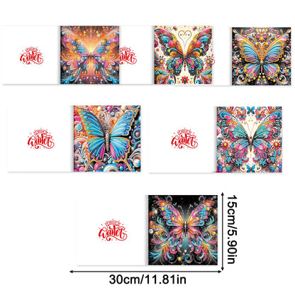 pigpigboss 6 Packs Butterfly Diamond Art Greeting Cards with Envelope, Special Shaped Drill Flower Butterfly Diamond Art Birthday Thank You Cards for Adult Holiday Blessing