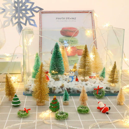 30 Pieces Miniature Sisal Frosted Christmas Trees, Bottle Brush Mini Trees, Plastic Tabletop Ornaments for Home Decor