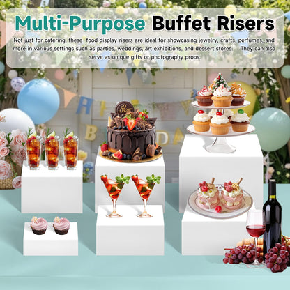 NoderLoya 6Pcs Buffet Risers,Food Risers for Buffet Table Display Stand Shelf for Party Catering Dessert Jewelry Collectibles Acrylic Cube Boxes Display Nesting Risers (white-S(5,6,6.8,7,7.5,8)