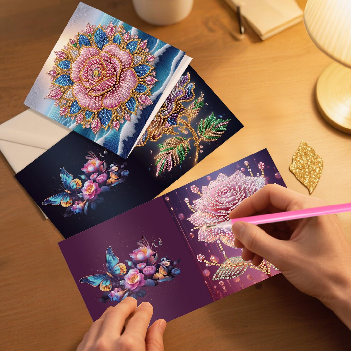 JZHYOAN 6Pcs Diamond Painting Cards Birthday Greeting Cards for Holidays Celebrations Diamond Art Card with Envelopes Crystal Arts Craft DIY Flower Gem Art Gem Painting Mosaic Kit for Adults