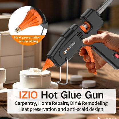 IZIO Professional Hot Glue Gun Kit-100W Fast Heat, 21 Glue Sticks(7/16"), Detachable Anti-Scald Nozzle & Durable Pouch | Heavy lightweight for diy projects, home repairs,ergonomic grip,Black gluegun