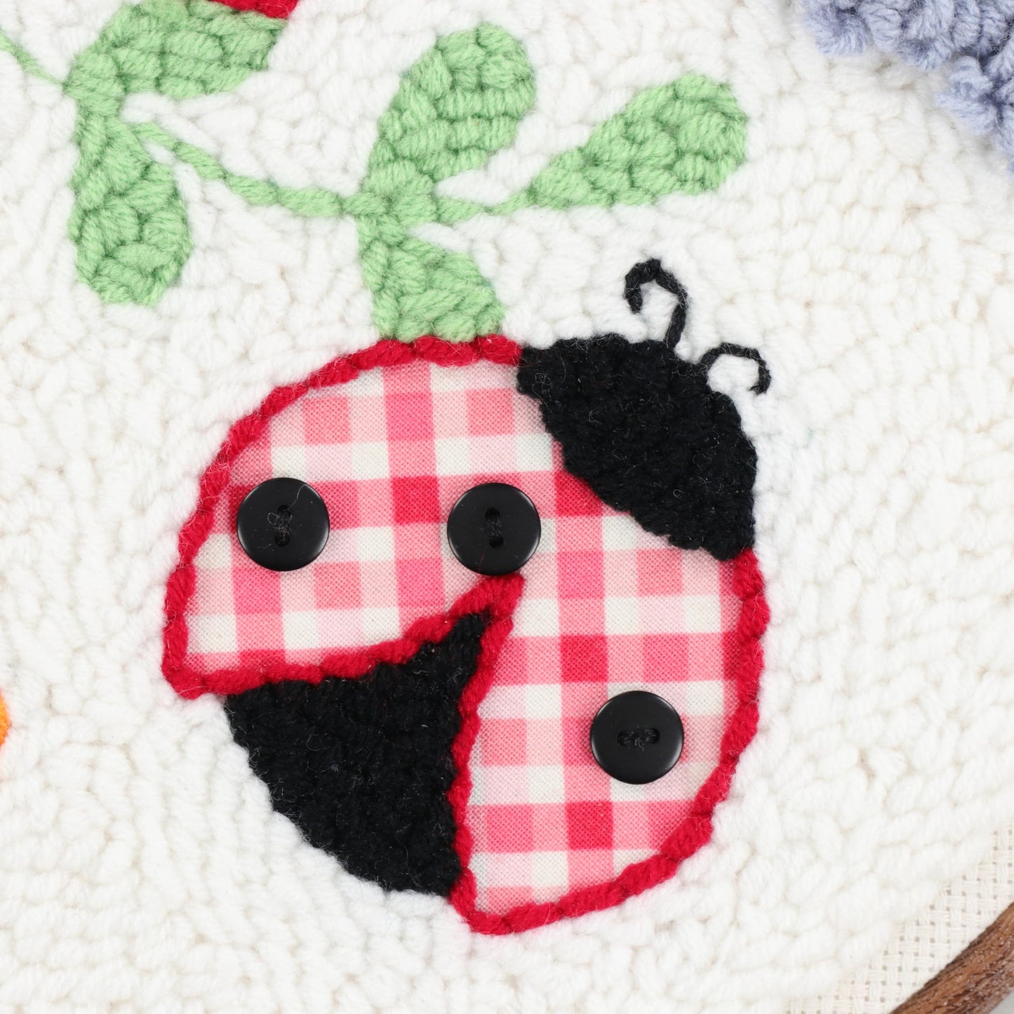 Kimberbell Punch Needle Kit – Bugs & Blooms - Complete DIY Embroidery Kit with Tool, Monks Cloth, Yarn, Appliqué Fabric & Frame – Ladybug & Floral Punch Needle Design for Handmade Gifts & Décor
