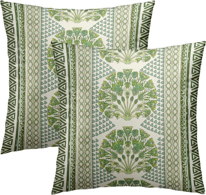 Sweetshow Summer 18 Inches Set 2 Sage Green Flowers Pillowcovers Geometric Throw Pillow Covers Cushion Case for Sofa