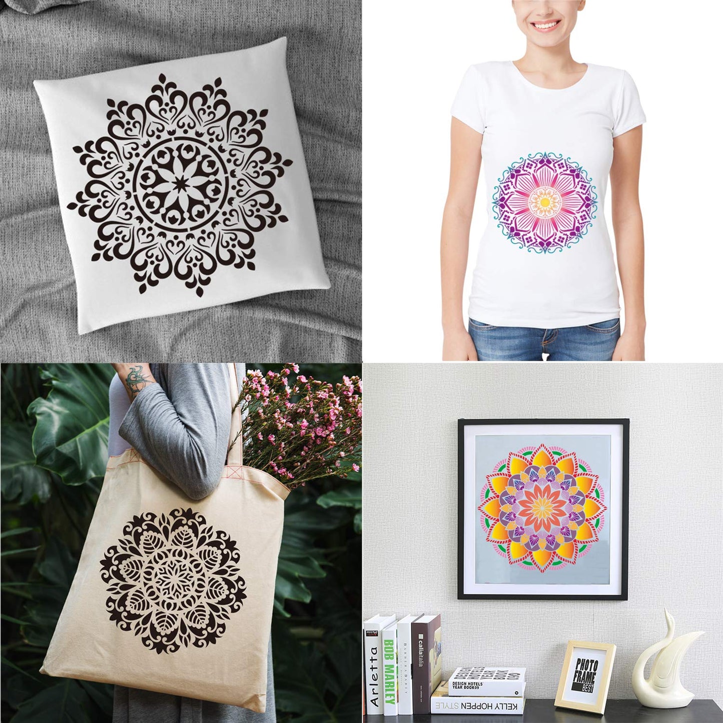 9 Pack 12 x 12 Inch Large Rangoli Stencils Mandala Stencil Laser Cut Painting Template for DIY Art | Wall Stencil, Tile Stencil, Floor Stencils - Wall Stencils for Painting Large Pattern