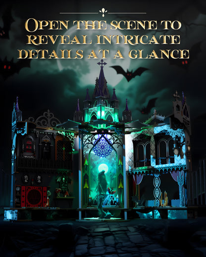Book Nook Kit for Adults,3D Wooden Puzzle DIY Miniature Booknook Bookend Bookshelf Decor with LED Light,Gothic Castle Bookshelf Insert for Home Decor Gift,3D Wooden Puzzle.