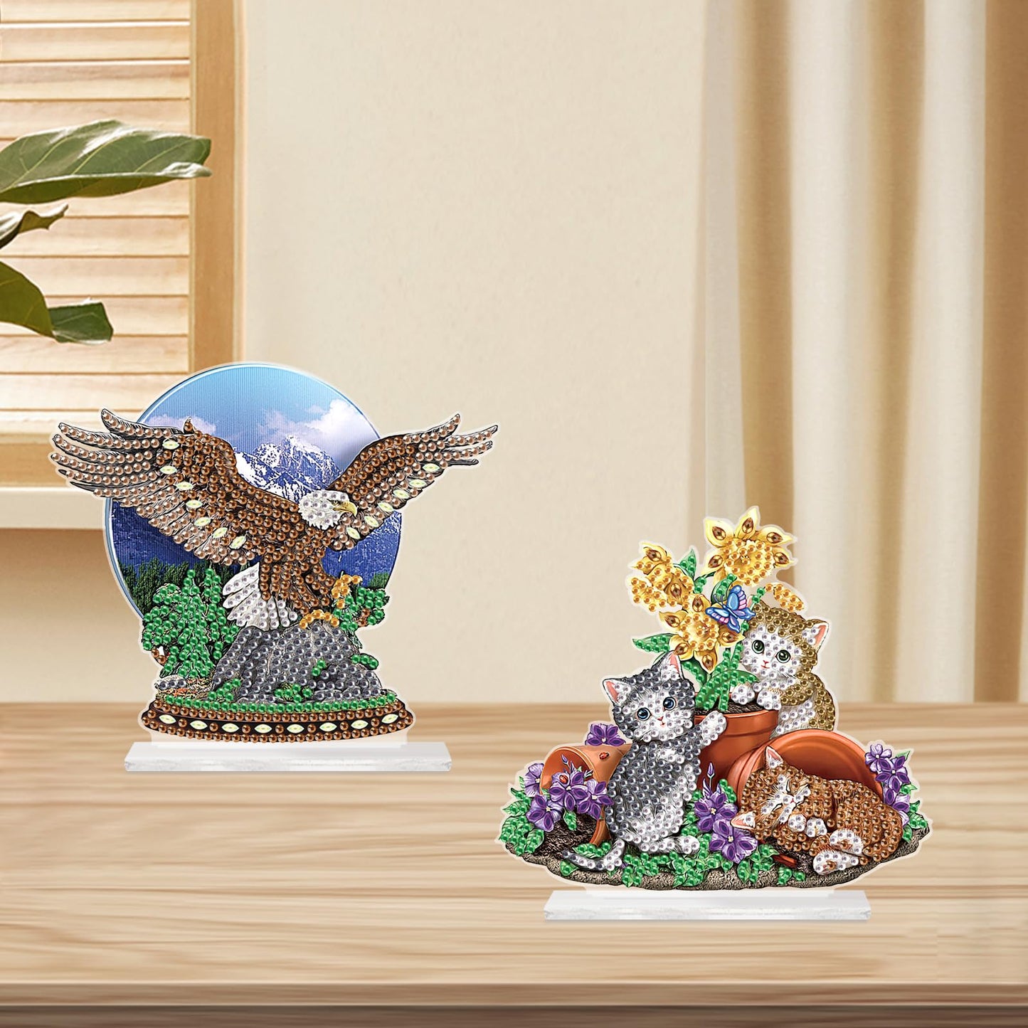 2Pcs 2D Flat DIY Diamond Painting Desktop Ornament Kit, Special Shaped Crystal Diamond Art Painting Tabletop Ornaments for Adult Beginner, Perfect Handmake Gifts of Diamond Art for Home Office Decor