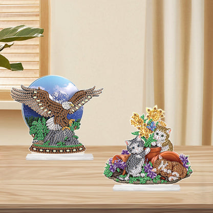2Pcs 2D Flat DIY Diamond Painting Desktop Ornament Kit, Special Shaped Crystal Diamond Art Painting Tabletop Ornaments for Adult Beginner, Perfect Handmake Gifts of Diamond Art for Home Office Decor