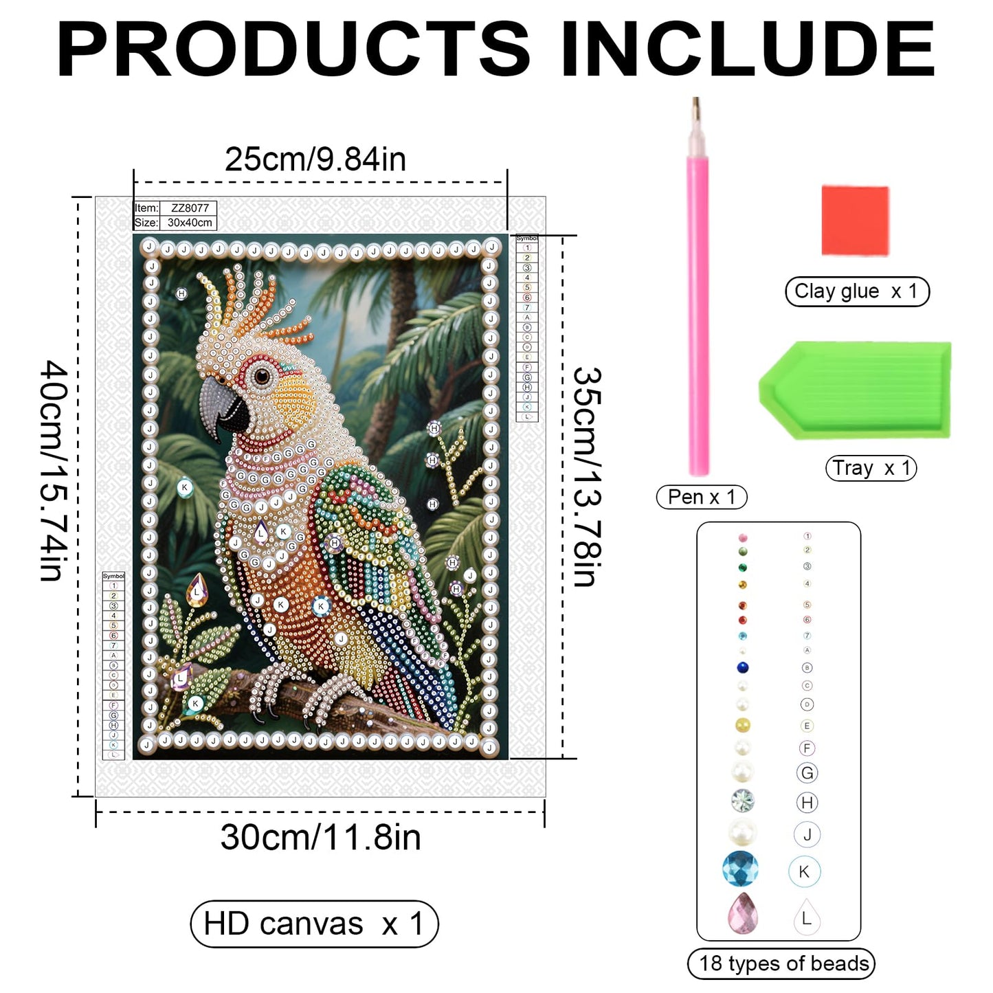Stalente Pearl Diamond Painting Kits for Adults Parrot, 5D Special Shape Diamond Art Kits for Beginners, Crystal Rhinestones Diamond Painting for Home Wall Decoration Gift 12×16inch, Bird