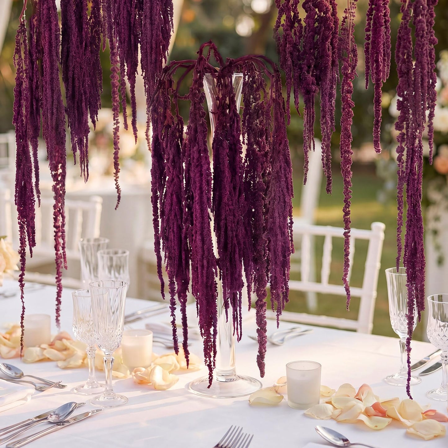 Suncalla 12 Pcs Dark Purple Spring Natural Dried Amaranthus Hanging Flowers Amaranthus Artificial Flowers for Wedding Arch Bouquet Floral Garland Wall Home Decoration (23 Inch)
