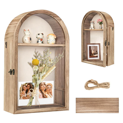 Shadow Box Frame 10x16, Natural Wood Display Case with Linen Back, Deep Picture Frame for Photos, Keepsakes, Flowers, Medals, Memorabilia, DIY Crafts, Wedding or Pet Memory Box Wall & Table Decor