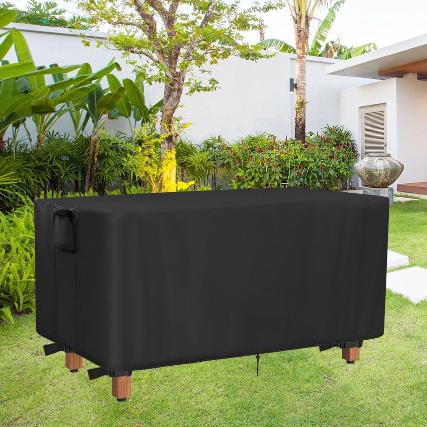 44inch Black-44"L 12" 17" Outdoor Bench Cover, Waterproof Wooden Bench Cover Rectangle for Patio Teak Bench Farmhouse