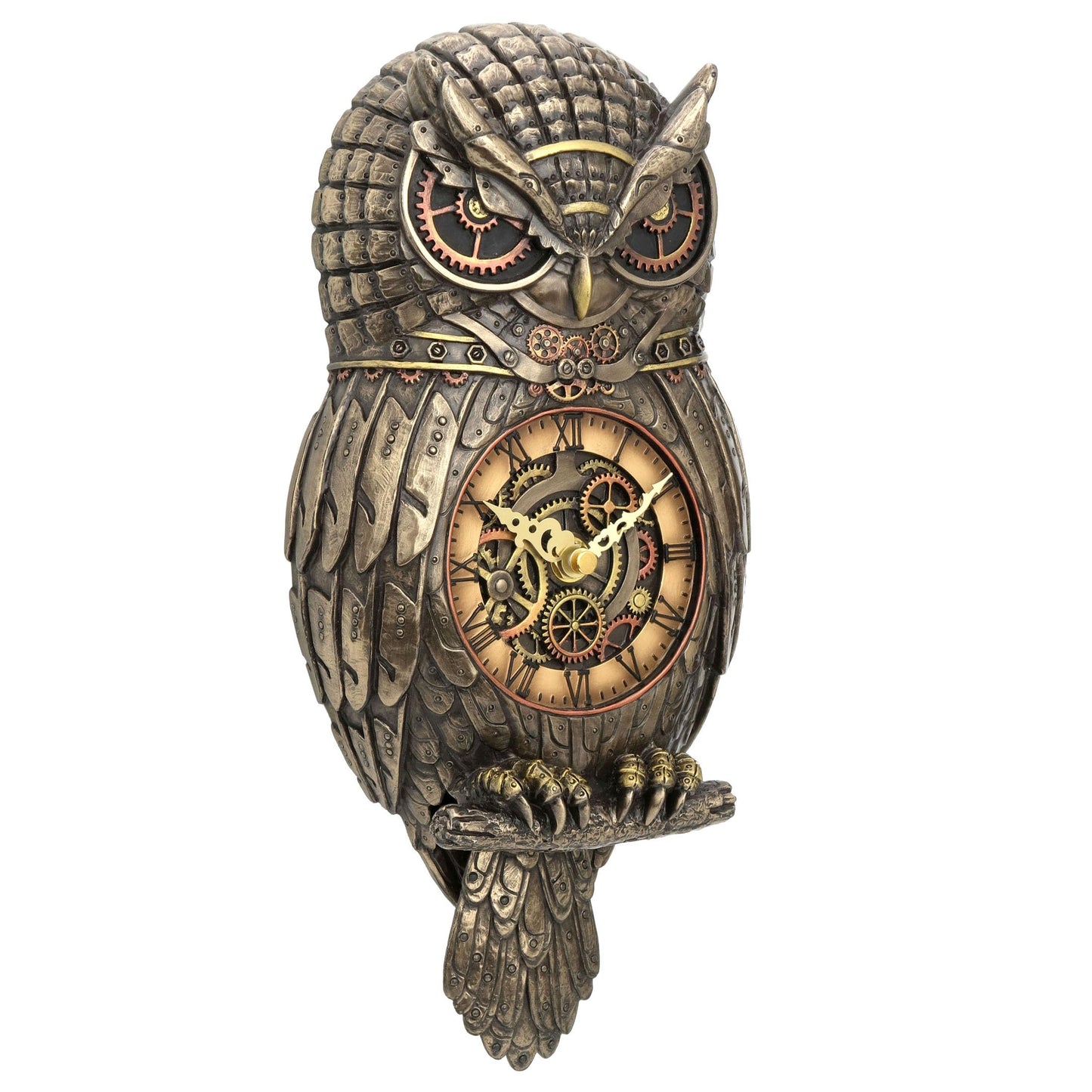 Veronese Design 12.5" Tall Steampunk Owl Pendulum Wall Clock Cold Cast Resin Antique Bronze Finish Wall Sculpture