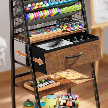 Housolution 3 Tier Rolling Cart with Drawer, Utility Cart with Lockable Wheels, Multi-Functional Arts and Crafts Organizer Storage for Brushes & Paints & Artifacts, Ideal for Home Office Studio