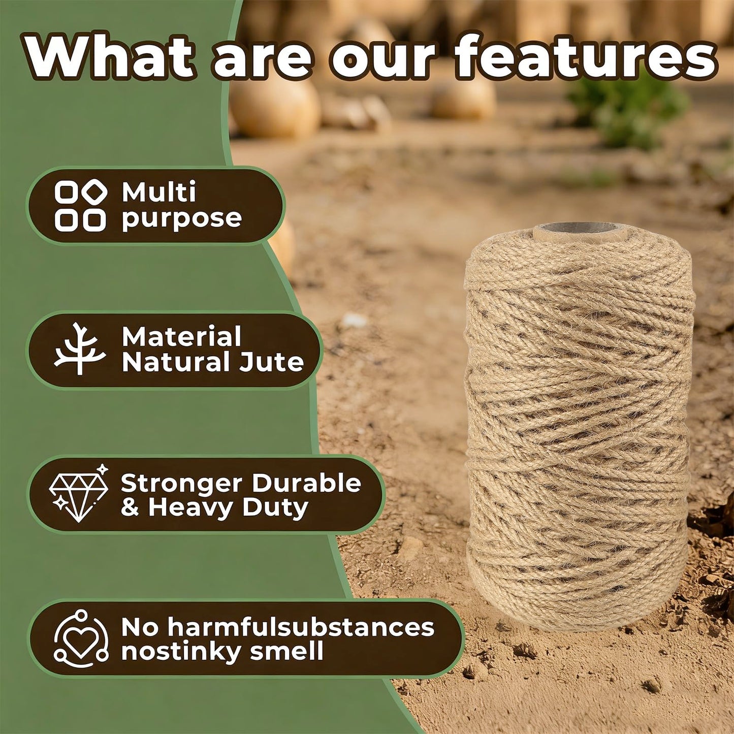 4mm Natural Jute Rope, 328Ft Heavy Duty Thick Jute Twine,Hemp Twine String for Artworks,Cat Scratching Post,DIY Crafting,Gardening,Bundling,Camping,Gift Wrapping,Home Decoration (4MMx328Ft/100M)