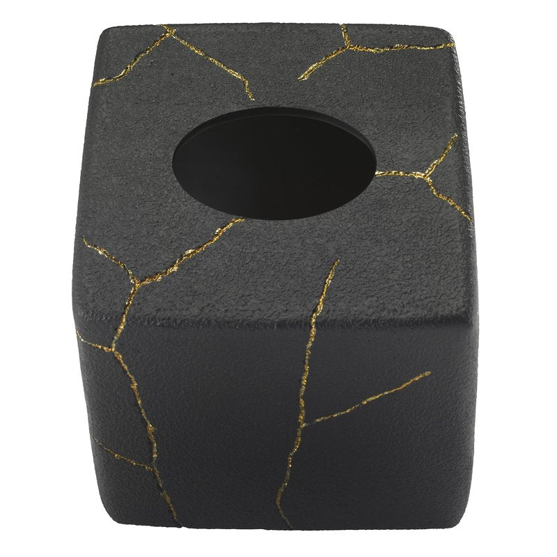 Nicole Miller - Tissue Box Cover, Resin Countertop Accessories, Dorm Room Essentials (Sydney Collection, Black/Gold)
