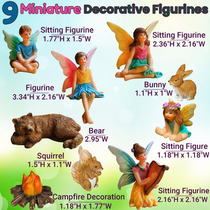 Mood Lab Fairy Garden Figurines - Camping Set (9 pcs) - Miniature Decorative Statues & Accessories - Outdoor & Indoor Garden Decor