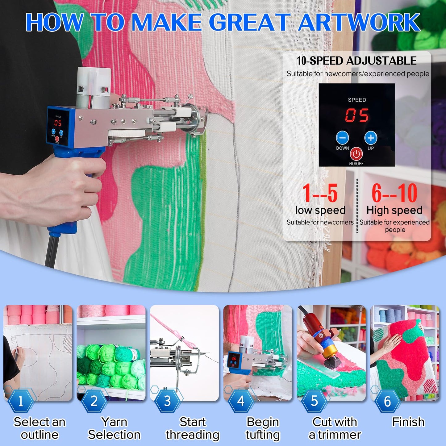 Rug Tufting Gun with Carpet Trimmer Kit，Tufting Gun Starter Kit Professional Tufting Rug Making Machine，2 in 1 Cut Pile Loop Pile Tufting Gun Kits for Beginners and Amateur