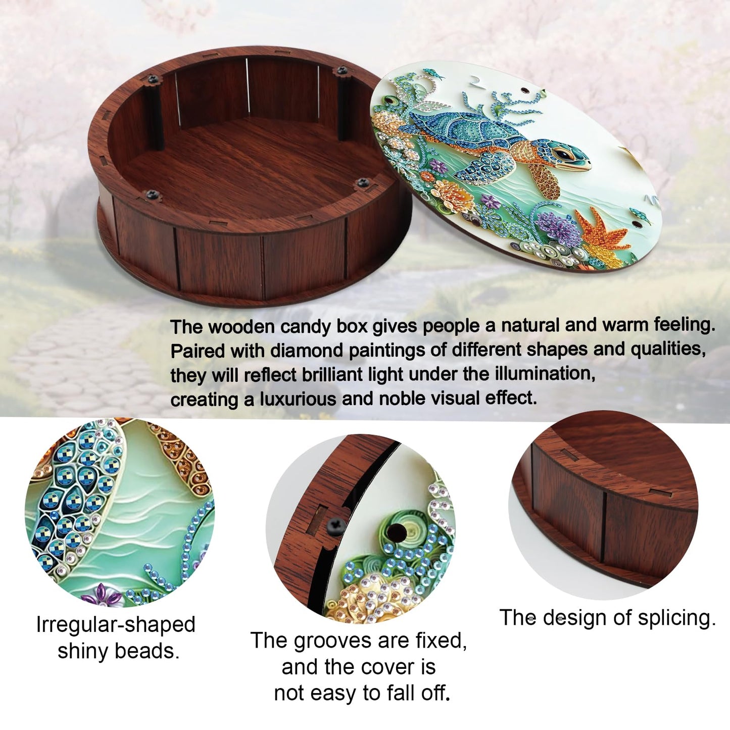 JZHYOAN Sea Turtle Diamond Art Snack Box with Lid for Home DIY Animal Diamond Painting Wooden Container Holder Gem Art Holder Box for Family Table Movie Snack Tray Organizer Storage Decor Craft