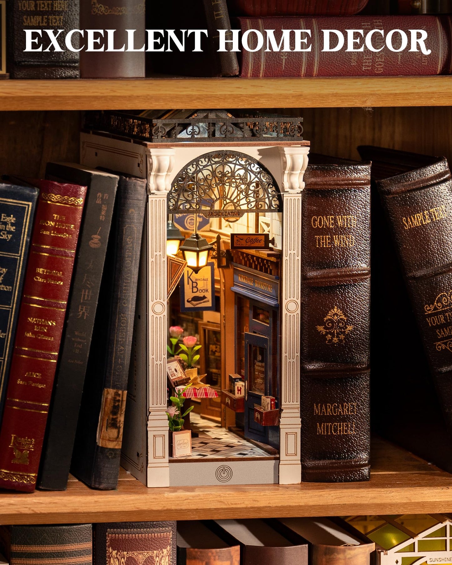 ROBOTIME DIY Book Nook Kits Dollhouse Room Bookstore Miniature House with LED Light 3D Wooden Puzzles for Adults Booknook Bookshelf Insert Decor Diorama Kit Unique Gifts（Arcade Dating）