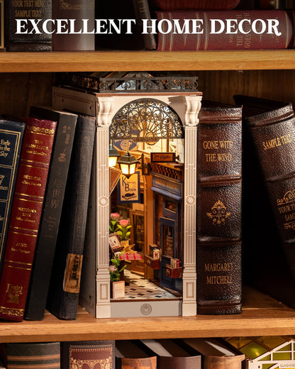 ROBOTIME DIY Book Nook Kits Dollhouse Room Bookstore Miniature House with LED Light 3D Wooden Puzzles for Adults Booknook Bookshelf Insert Decor Diorama Kit Unique Gifts（Arcade Dating）