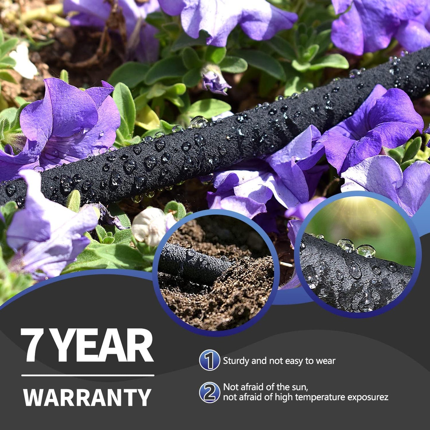 100 1/2 100 (100 Soaker Hose FT for Garden Beds, Rubber Garden Soaker Hoses FT with Connectors, Drip Irrigation