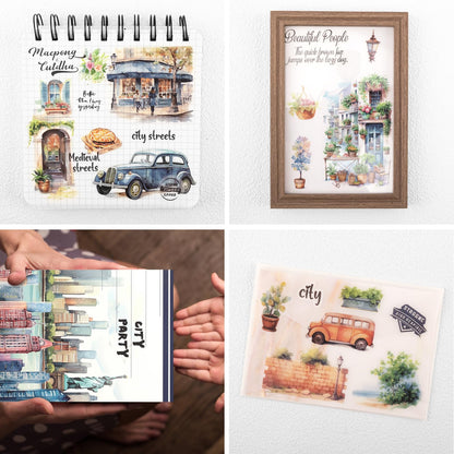 Dizdkizd Landscape and City Themed Scrapbook Journaling Stickers, 150 Die-Cut PET and Washi Paper Sticker Book for Junk Journaling, Collage, Craft Projects