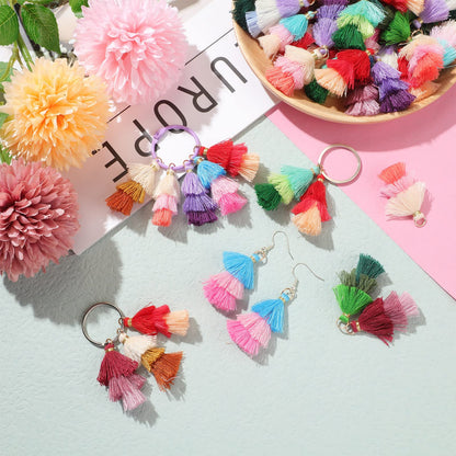 Dingion 100Pcs Tiny Tri Layered Keychain Tassels Mini Tassel Craft Jewelry Making Tassel for Earring Bookmark(Fresh Colors)