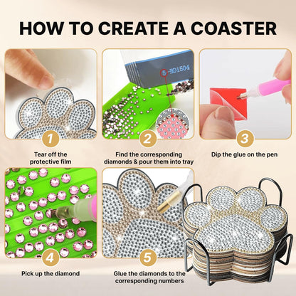 Lecqizu Diamond Art Coaster Set with Holder, DIY Sparkling Resin Painting, Gift for Family (Dog)