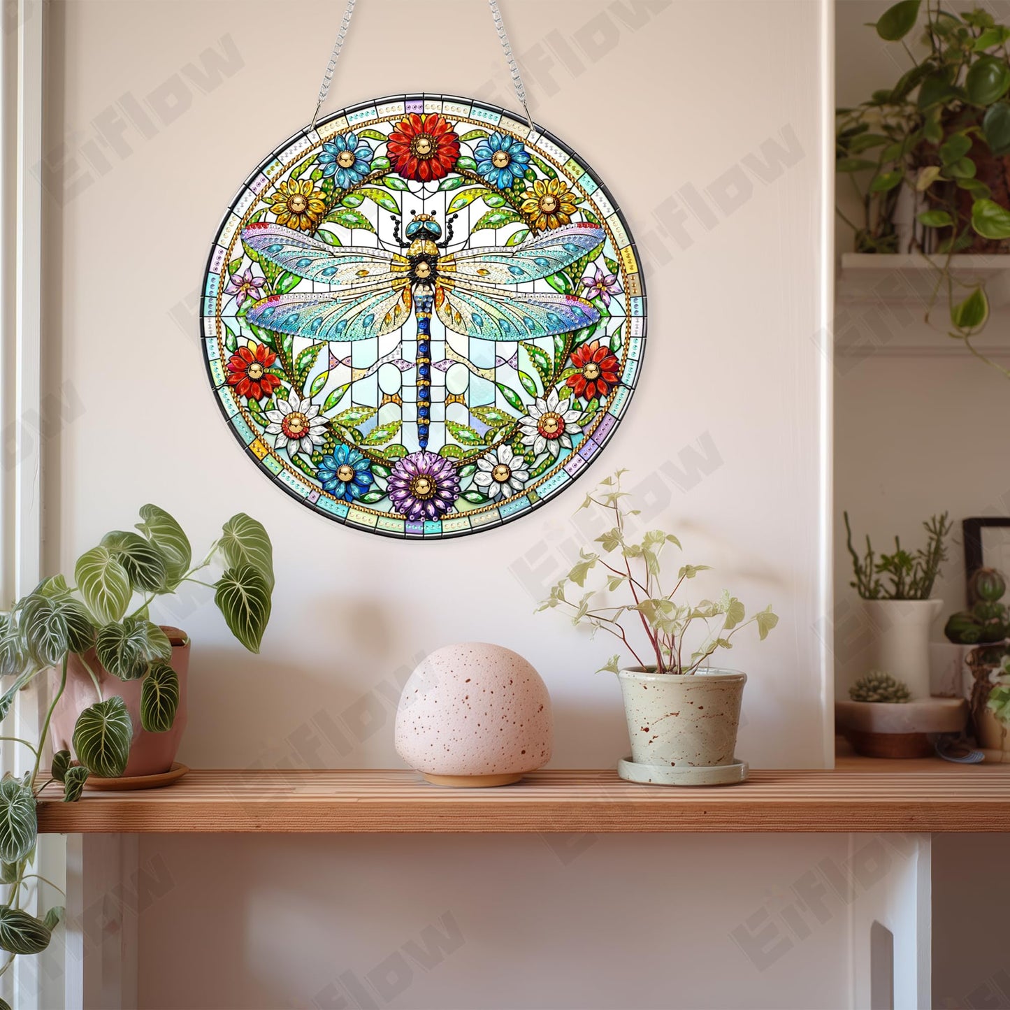 Eiflow Acrylic Diamond Art Hanging Kit for Adults, DIY Diamonds Painting Door Hanging Board Kit, Special Crystal Diamond Art Painting Pendant Ornament (Dragonfly)