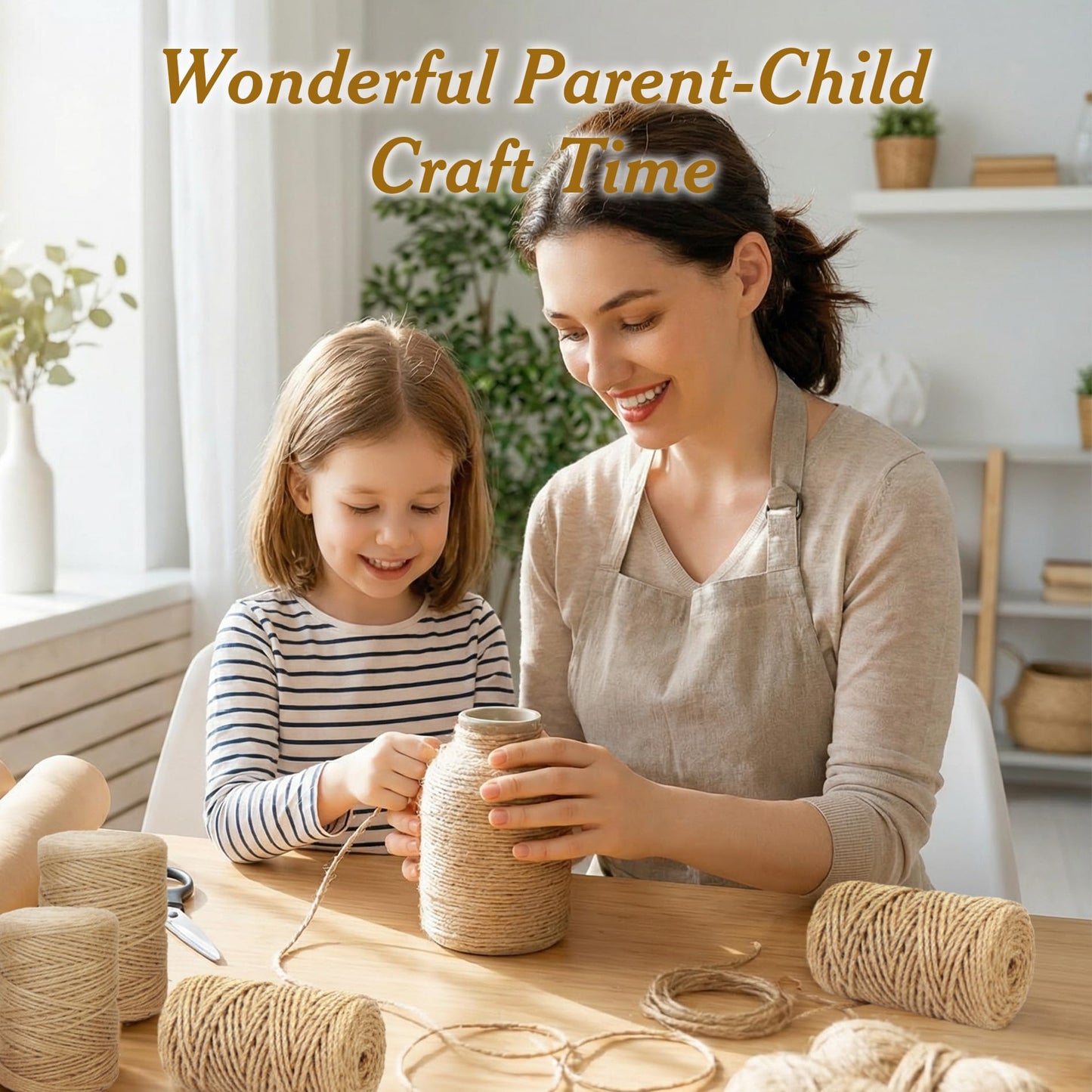 4mm*328 Feet Natural Jute Twine String DIY Home Decor,Medium Thick Jute Twine for Crafting Gift Wrapping Packing Gardening Crochet Knitting Macrame Decor,6-Strand Twisted Brown Rope for Cat Tree