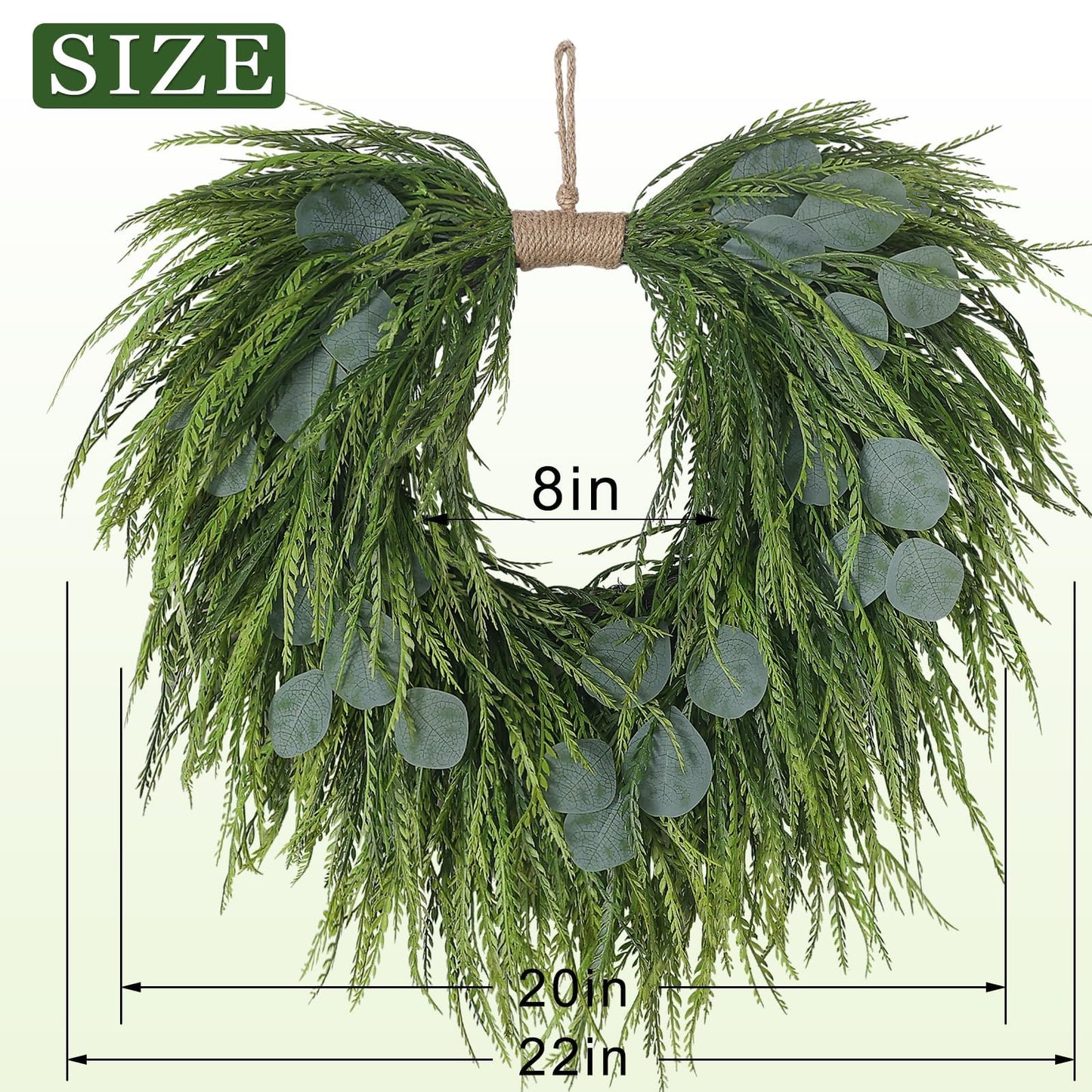 Artificial Saw Grass & Eucalyptus Wreath for Front Door, 22" Faux Saw Grass Fake Eucalyptu Greenery Hanging Heart Shaped Wreath for Wall, Farmhouse, Window,Home Decor | Spring Summer