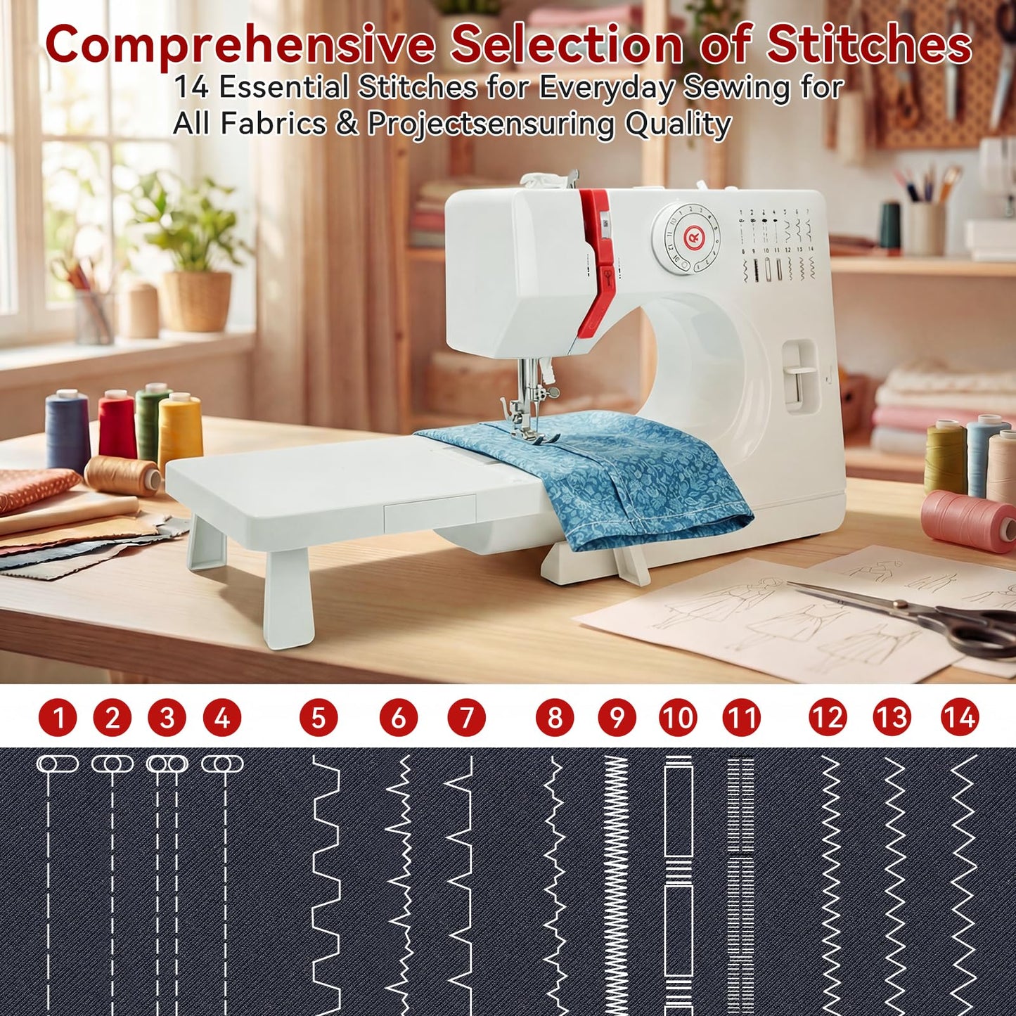 Beginners Sewing Machine for Beginners, Dual Speed Portable Electric Mini Sewing Machine with 14 Stitches, Complete Repair Kit for Clothing Fabrics, Handheld Sew Machine for DIY Travel & Home Use