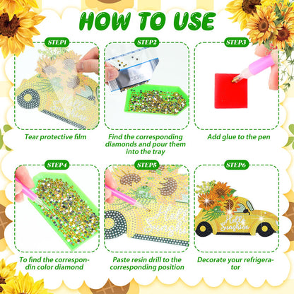 Menkxi 3 Pcs Sunflower Theme Diamond Hanging Kit for Adult DIY Sunflower Painting Diamond Art Flower Crystal Rhinestone Welcome Spring Door Sign Window Wall Hanging Kit Ornament Home Window Decor Gift