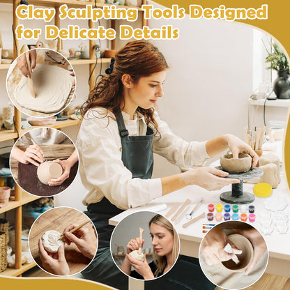 Texilo Air Dry Clay Kit for Adults, Pottery Starter Tools for Beginner, DIY Painting Making Set with Clay,Paints,Sculpting Tools,Varnish, Guide, Christmas Birthdays Gift for Arts Crafts Lover at Home