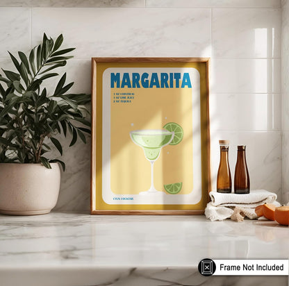 Poster Master Margarita Poster: Retro Cocktail Recipe Print for Aesthetic Kitchen or Restaurant Decor