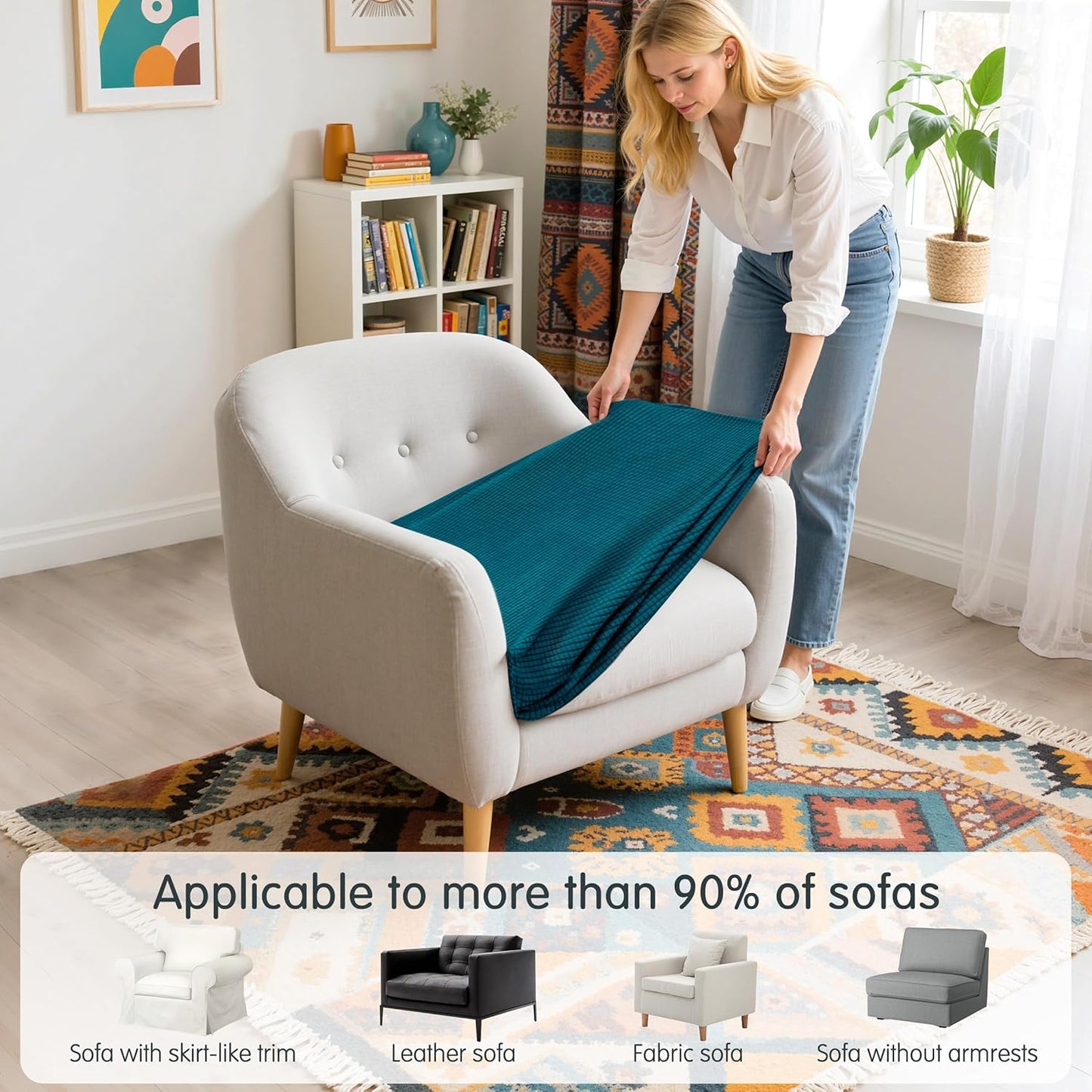 Hokway Couch Cushion Covers, Stretch Sofa Seat Cushion Slipcover Protector (Teal, Small)