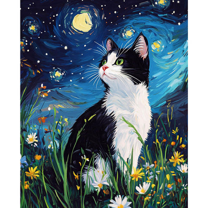 obterie Starry Night Paint by Numbers Kit for Adults Beginner Cat Oil Painting Kit Adult Paint by Number Kits on Canvas DIY Painting for Beginners Art by Numbers for Gifts Home Wall Decor 16x20 Inch