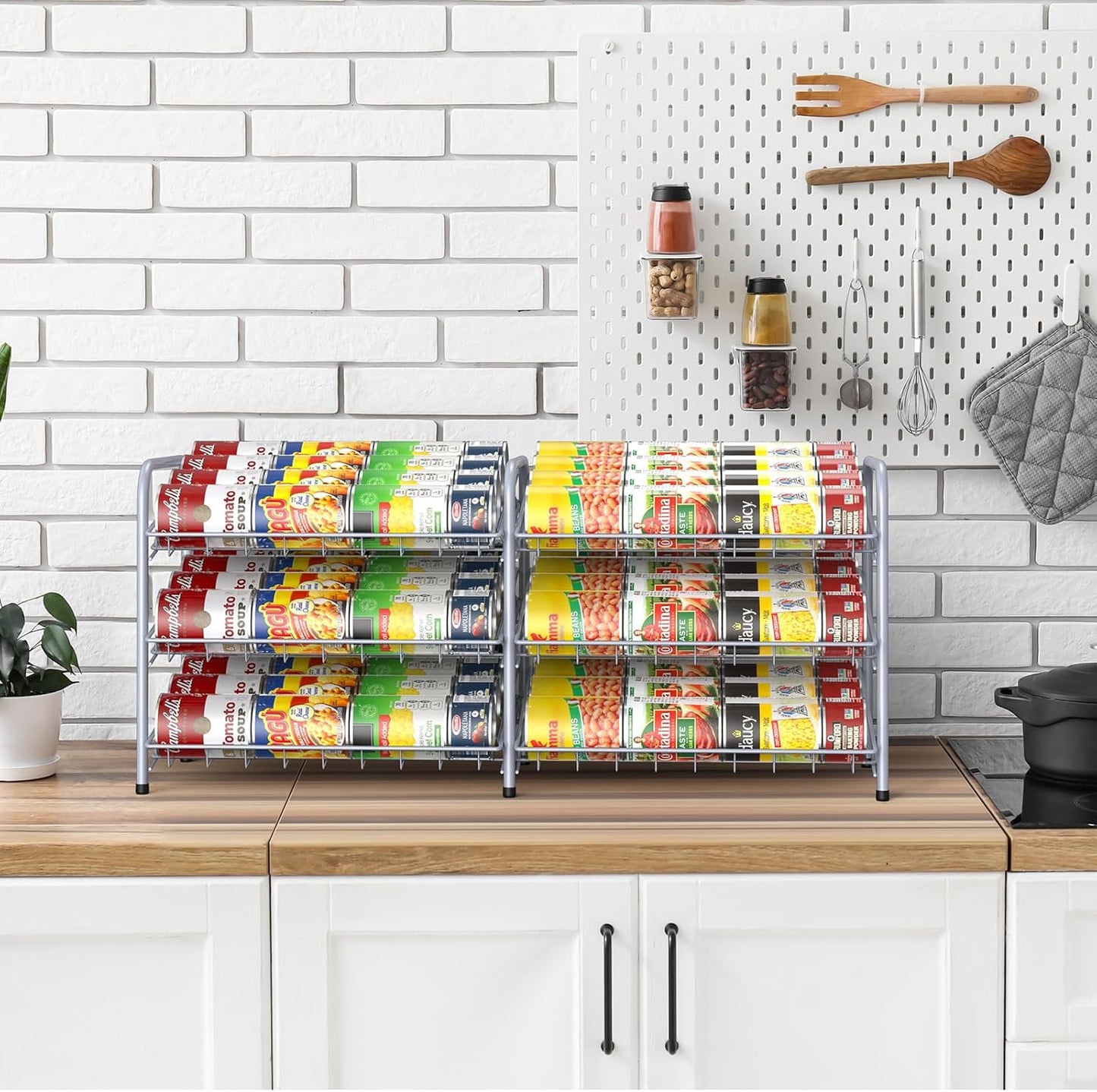 MOOACE Can Rack Organizer, 2 in 1 Can Storage Dispenser, Holds up to 72 Cans, Pantry Kitchen Cabinet