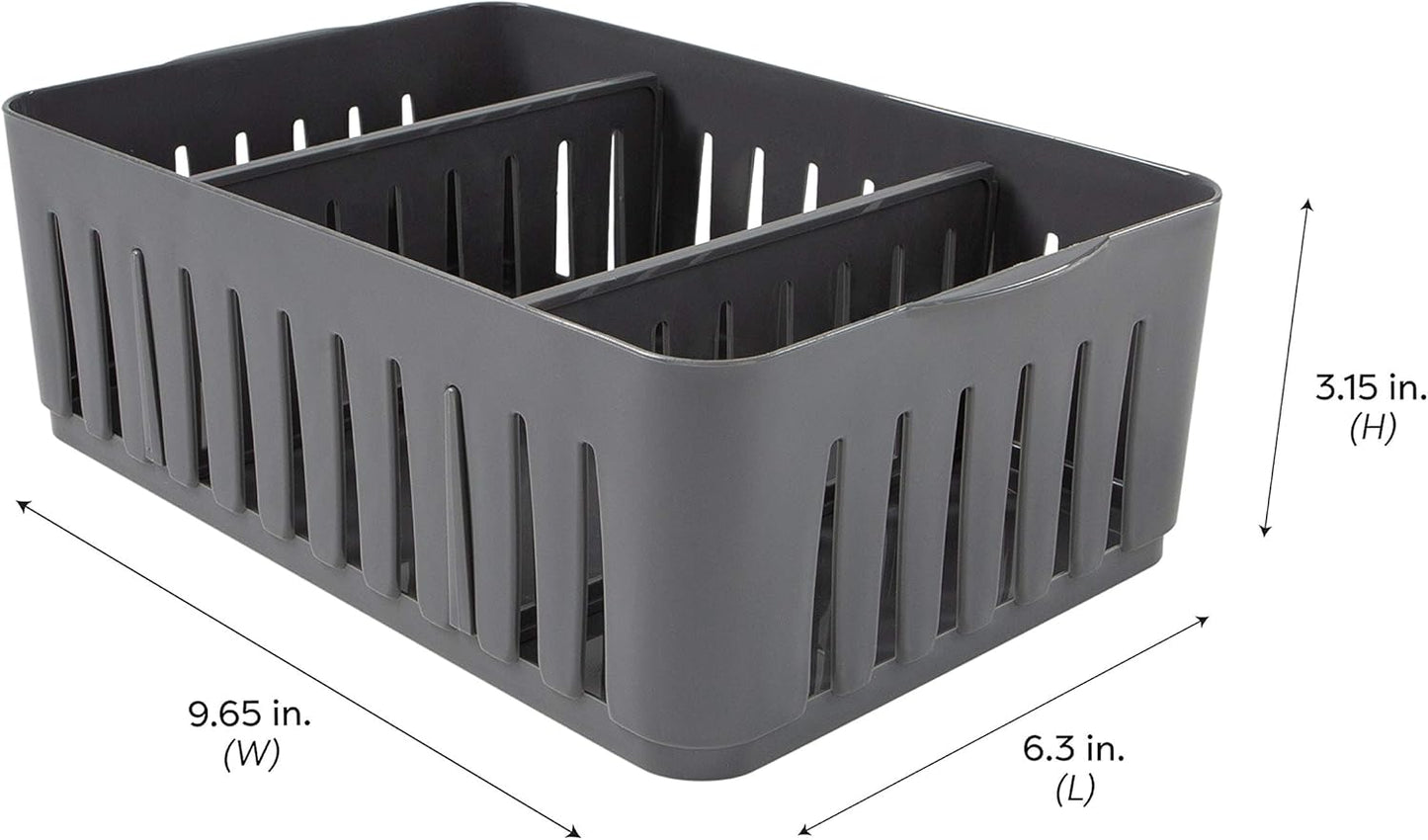 Simplify 3 Compartment Stackable Bin with Adjustable Dividers, Drawer Organizer, Storage Basket for Office, Desk
