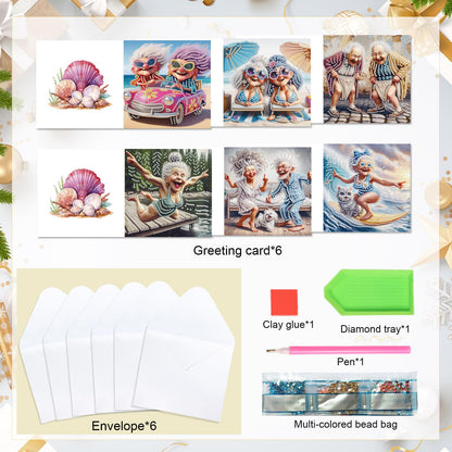 MVVMTOP 6pcs Diamond Painting Greeting Cards for Blessings and Wishes, Grandma DIY Special Shape Crystal Diamond Art Partial, Surface flash Paper Material, DIY Gifts for Christmas Thanksgiving Day
