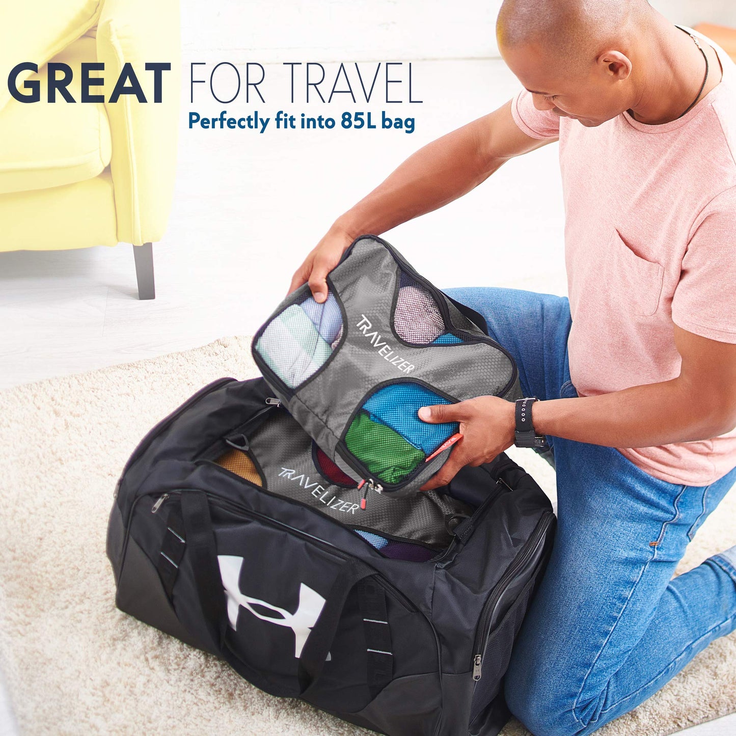Travelizer - Grey Travel Packing Cubes 5 pcs Luggage Organizer Set for Bag & Suitcase