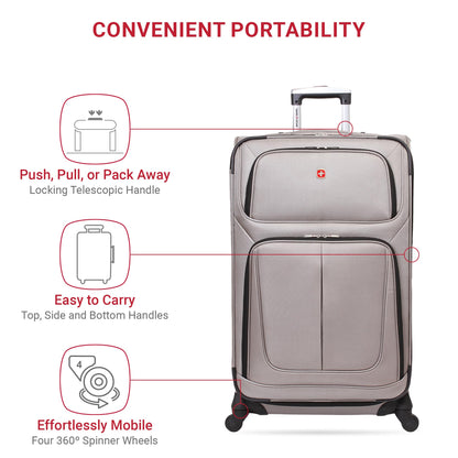 SwissGear Sion Softside Expandable Roller Luggage, Pewter, 3-Piece Set (21/25/29)