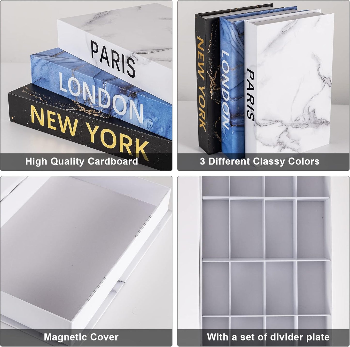 Set 3 Home Decorative Books: Faux Book for Decoration Storage Box for Coffee Table Decor Book, of Stacked Books